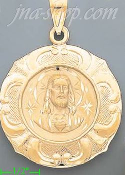 14K Gold Sacred Heart of Jesus Hollow Charm Pendant - Click Image to Close