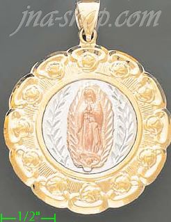 14K Gold Virgin of Guadalupe Hollow Charm Pendant - Click Image to Close