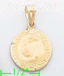 14K Gold Eucharist w/Greek Design Edge Hollow Charm Pendant - Click Image to Close