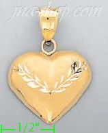 14K Gold Heart w/Dia-Cut Leaves Assorted Charm Pendant - Click Image to Close