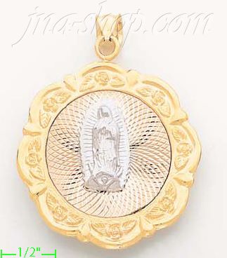 14K Gold Virgin of Guadalupe w/Roses Assorted Charm Pendant - Click Image to Close