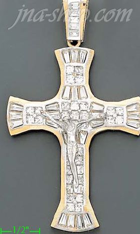 14K Gold Crucifix Multi CZ Cross Charm Pendant - Click Image to Close