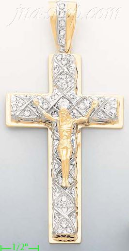 14K Gold Crucifix Multi CZ Cross Charm Pendant - Click Image to Close