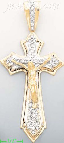 14K Gold Crucifix Multi CZ Cross Charm Pendant - Click Image to Close