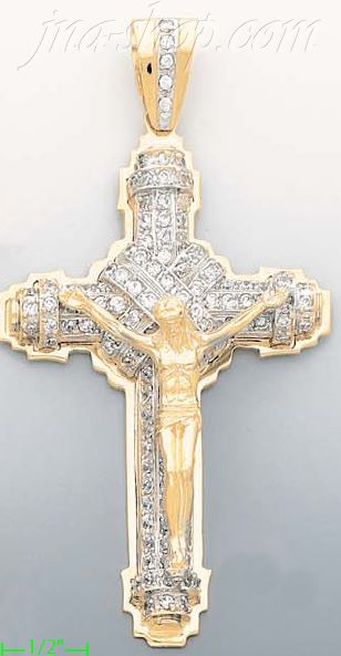 14K Gold Crucifix Multi CZ Cross Charm Pendant - Click Image to Close