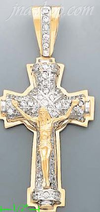 14K Gold Crucifix Multi CZ Cross Charm Pendant - Click Image to Close