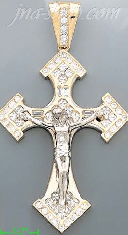 14K Gold Crucifix Multi CZ Cross Charm Pendant - Click Image to Close