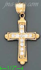 14K Gold CZ Cross Charm Pendant - Click Image to Close