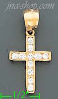 14K Gold CZ Cross Charm Pendant - Click Image to Close