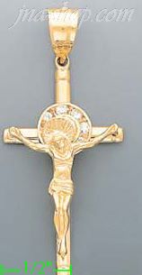 14K Gold Cross Crucifix Motion CZ Charm Pendant - Click Image to Close