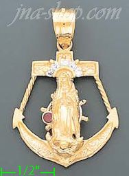 14K Gold Virgin of Guadalupe Anchor Motion CZ Charm Pendant - Click Image to Close