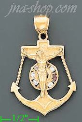 14K Gold Anchor Crucifix Motion CZ Charm Pendant - Click Image to Close