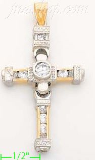 14K Gold Cross Motion CZ Charm Pendant - Click Image to Close