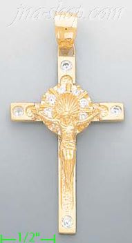 14K Gold Cross Crucifix Motion CZ Charm Pendant - Click Image to Close