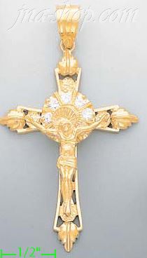 14K Gold Cross Crucifix Motion CZ Charm Pendant - Click Image to Close