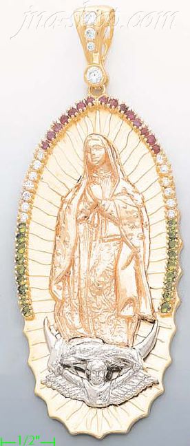 14K Gold Virgin of Guadalupe CZ Charm Pendant - Click Image to Close