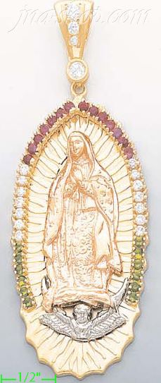 14K Gold Virgin of Guadalupe CZ Charm Pendant - Click Image to Close