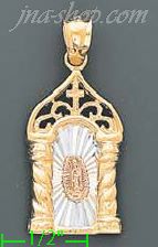 14K Gold Virgin of Guadalupe in Arc CZ Charm Pendant - Click Image to Close