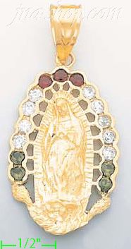 14K Gold Virgin of Guadalupe CZ Charm Pendant - Click Image to Close