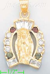 14K Gold Virgin of Guadalupe CZ Charm Pendant - Click Image to Close