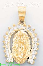 14K Gold Virgin of Guadalupe CZ Charm Pendant - Click Image to Close