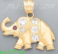 14K Gold Elephant CZ Charm Pendant - Click Image to Close