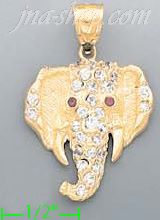 14K Gold Elephant Head CZ Charm Pendant - Click Image to Close