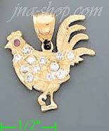 14K Gold Cock Rooster CZ Charm Pendant - Click Image to Close