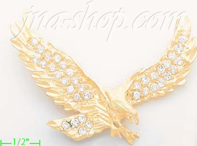 14K Gold Striking Eagle CZ Charm Pendant - Click Image to Close