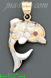 14K Gold Dolphin CZ Charm Pendant - Click Image to Close