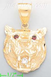 14K Gold Tiger Head CZ Charm Pendant - Click Image to Close