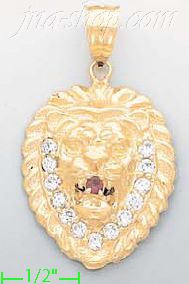 14K Gold Lion Head CZ Charm Pendant - Click Image to Close