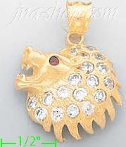 14K Gold Lion Head CZ Charm Pendant - Click Image to Close