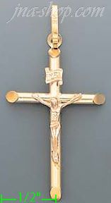 14K Gold Tubular Cross Crucifix Charm Pendant - Click Image to Close