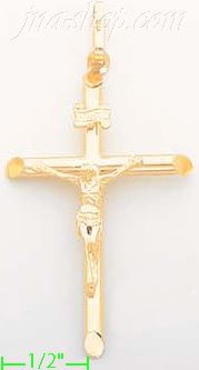 14K Gold Tubular Cross Crucifix Charm Pendant - Click Image to Close
