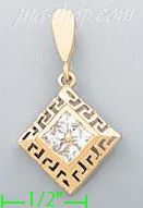 14K Gold Diamond Shape Greek Design CZ Charm Pendant - Click Image to Close