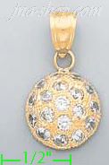 14K Gold Half Ball CZ Charm Pendant - Click Image to Close