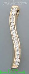 14K Gold Curved Bar Slider CZ Charm Pendant - Click Image to Close