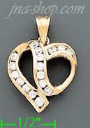 14K Gold Twisted Open Heart CZ Charm Pendant - Click Image to Close