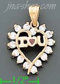 14K Gold I Love 'Heart' U CZ Charm Pendant - Click Image to Close