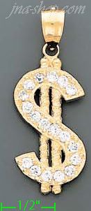 14K Gold Dollar Money Sign CZ Charm Pendant - Click Image to Close
