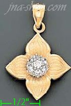 14K Gold Flower CZ Charm Pendant - Click Image to Close