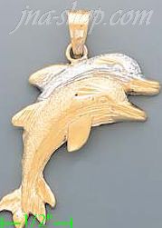 14K Gold Dolphin Charm Pendant - Click Image to Close