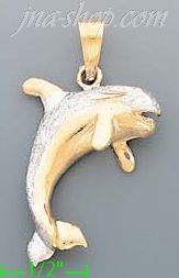 14K Gold Dolphin Charm Pendant - Click Image to Close