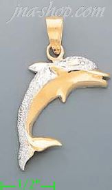 14K Gold Dolphin Charm Pendant - Click Image to Close