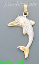 14K Gold Dolphin Charm Pendant - Click Image to Close