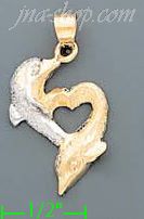 14K Gold Dolphin Charm Pendant - Click Image to Close