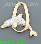 14K Gold Dolphin Charm Pendant - Click Image to Close