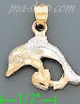 14K Gold Dolphin Charm Pendant - Click Image to Close