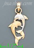 14K Gold Dolphin Charm Pendant - Click Image to Close